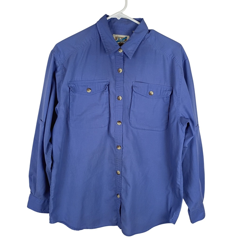 TravelSmith Womens Blue Long Sleeve Roll Tab Button Down Utility Shirt Medium
